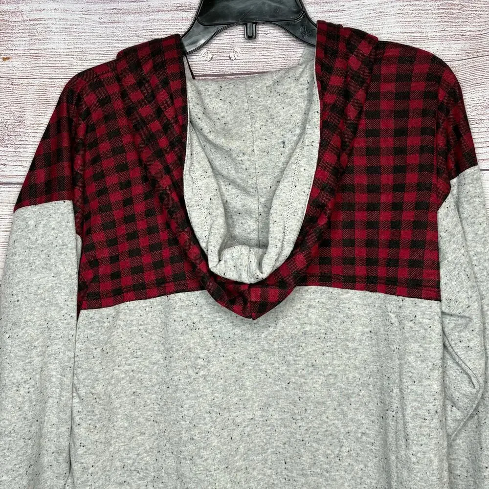 Maurices Gray Red & Black Plaid Soft Cozy Pullover Hoodie Size Plus 14W 0 New - Picture 8 of 13
